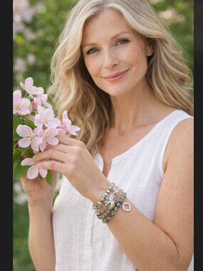 J. Jill Elephant Charm Bracelet Stack Beaded Stone Silver Boho Stretch Neutral